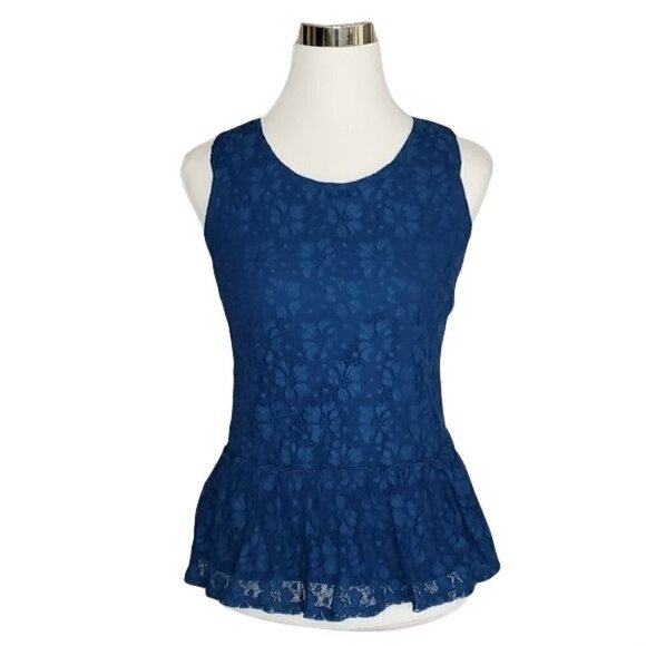 Ny Collection Women's Sleeveless Floral Lace Lined Back Zip Peplum Blouse Top - Picture 2 of 9